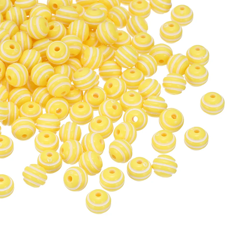 8mm Round Acrylic Rainbow Strip Beads for Jewelry, 100 Pcs, Yellow and White