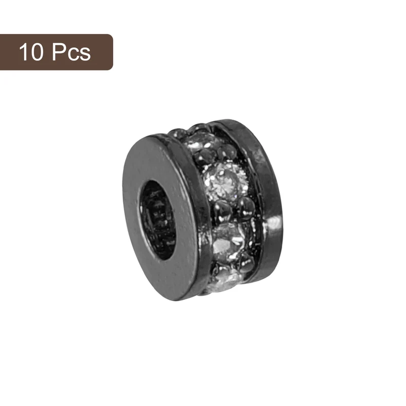Round Ring Charm Spacer Bead, 10Pcs 6mm Zircon Pave Bead(White - Metallic Black)