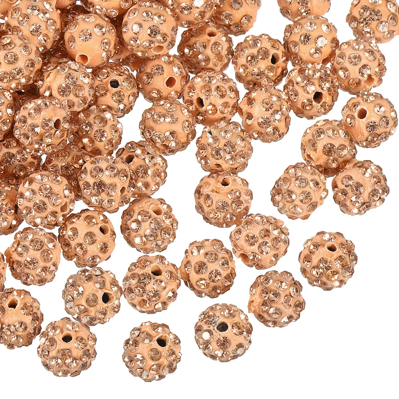 100Pcs 8mm Rhinestone Clay Beads, Polymer Clay Crystal Bead (Peach)