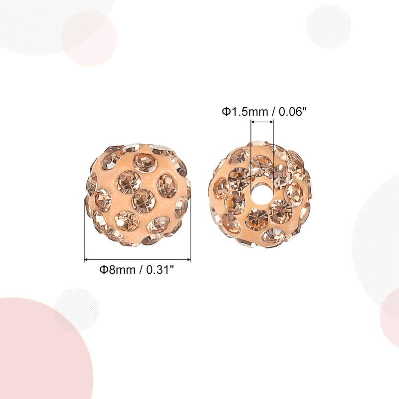 100Pcs 8mm Rhinestone Clay Beads, Polymer Clay Crystal Bead (Peach)