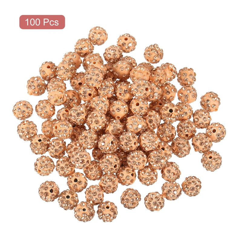 100Pcs 8mm Rhinestone Clay Beads, Polymer Clay Crystal Bead (Peach)