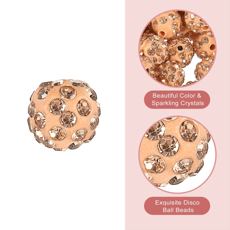 100Pcs 8mm Rhinestone Clay Beads, Polymer Clay Crystal Bead (Peach)