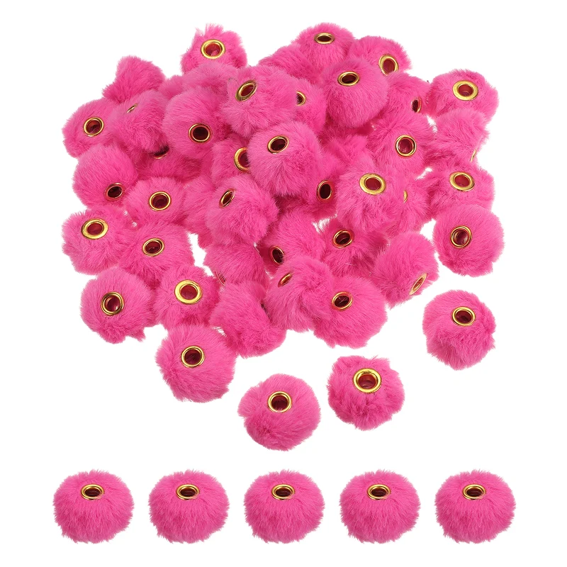 50Pcs Pom Pom Beads, Faux Fur Fuzzy Spacers Bead with 4mm Hole, Rose Red