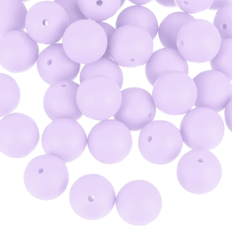 50Pcs 15mm Silicone Beads, Round Loose Rubber Bead for DIY (Lavender)