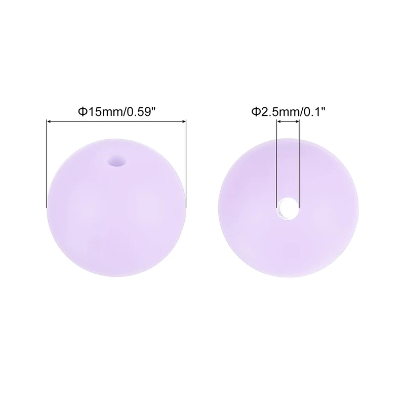 50Pcs 15mm Silicone Beads, Round Loose Rubber Bead for DIY (Lavender)
