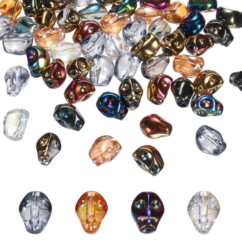 120Pcs Skull Glass Beads Glass Skull Bead Multicolor