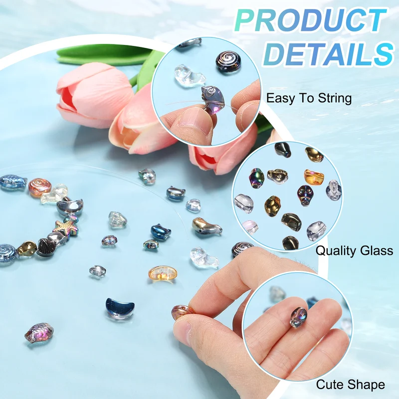 120Pcs Skull Glass Beads Glass Skull Bead Multicolor