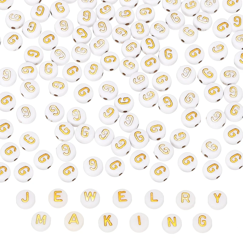 Alphabet Beads, 100 Pcs Gold Letter Beads Acrylic Charms, 4x7mm, Letter G