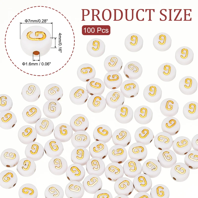 Alphabet Beads, 100 Pcs Gold Letter Beads Acrylic Charms, 4x7mm, Letter G