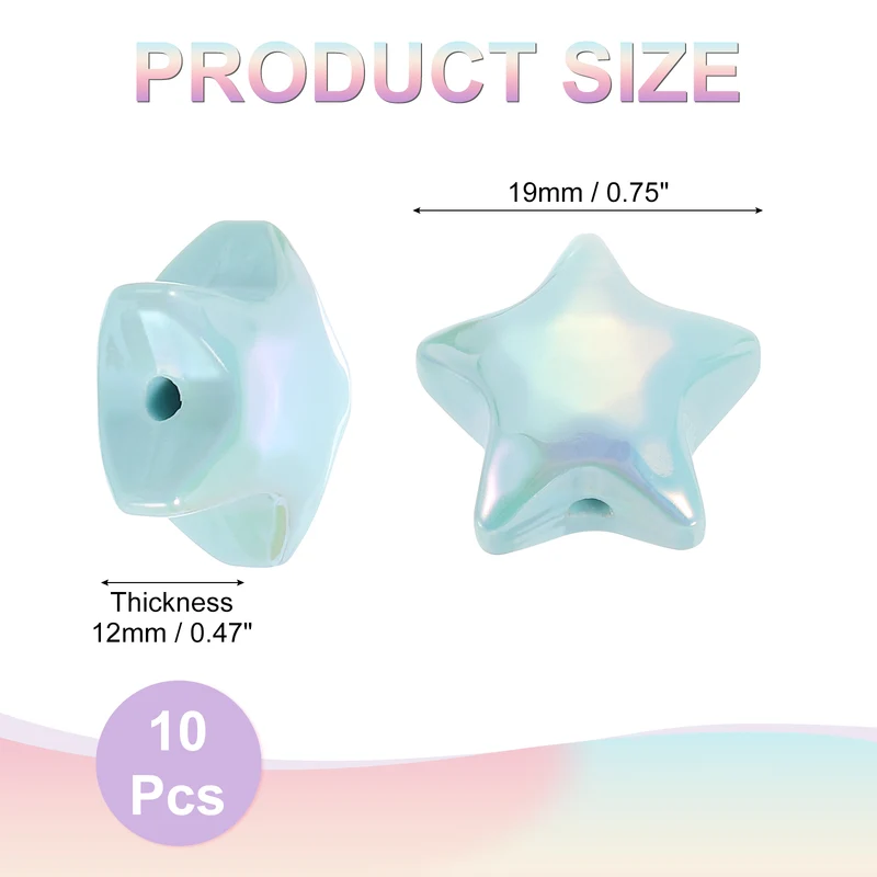 10Pcs Star Shaped Beads, 12x19mm Lovely Acrylic Star Bulk Bead (Blue)