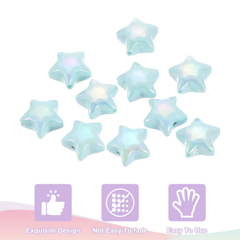 10Pcs Star Shaped Beads, 12x19mm Lovely Acrylic Star Bulk Bead (Blue)