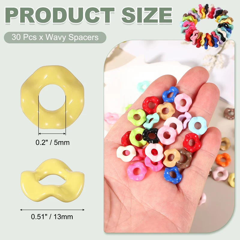 30 Pcs Wavy Spacers, Acrylic Flower Beads Wave Focal Bead, Light Yellow