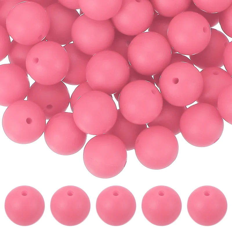 60 Pcs Silicone Beads, 15mm Bulk Beads for Keychain Making, Matte Pink