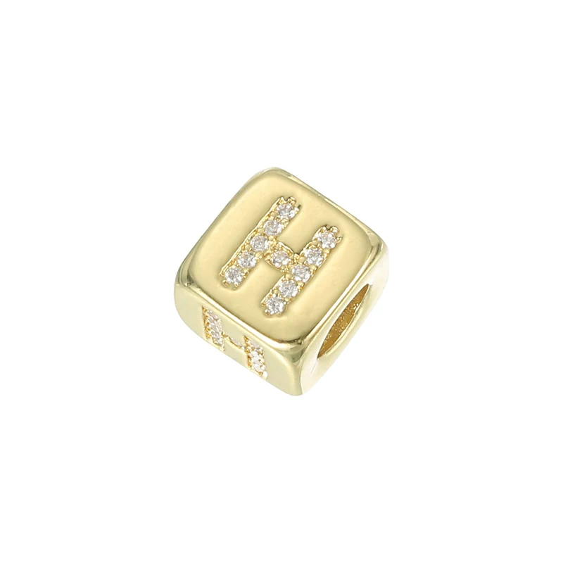 Rhinestone Letters Cube Beads, 26 Letters Dice Charm Alphabet H