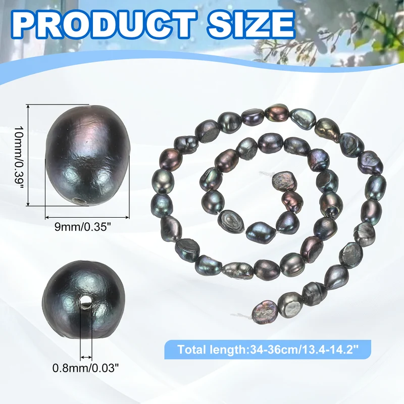 Freshwater Pearl Beads, 9-10mm Straight Hole Pearl String, Black