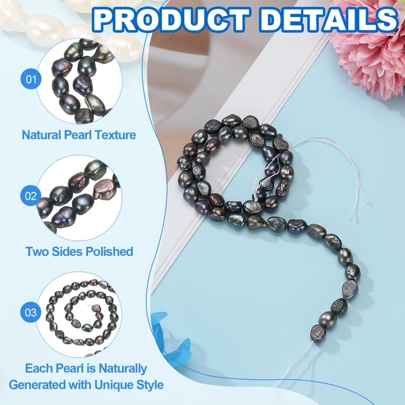 Freshwater Pearl Beads, 9-10mm Straight Hole Pearl String, Black