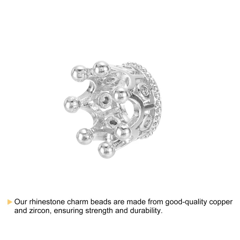 Crown Charm Spacer Beads, 16Pcs 11x7mm Zircon Pave Beads (White Golden)
