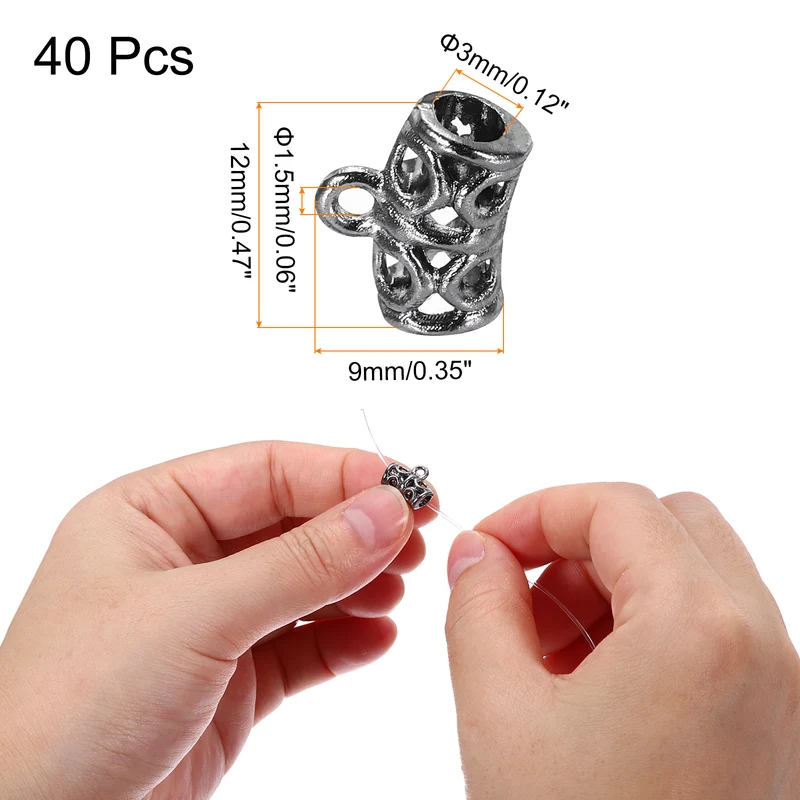 Spacer Bail Bead, 40 Pcs Spacer Beads Charms Holder Bracelet Tube Beads Hanger for Necklace Jewelry DIY Making, Black