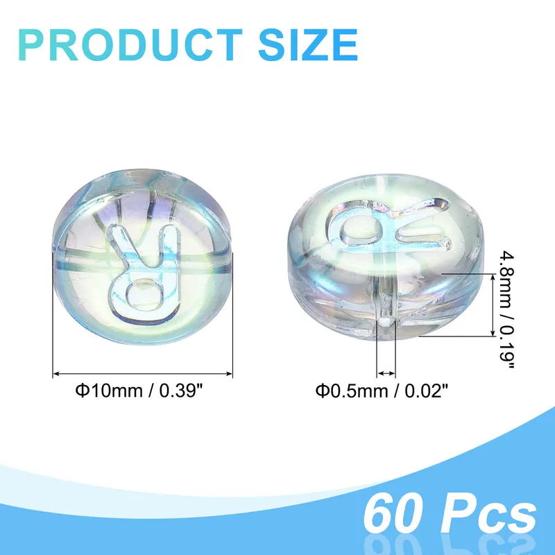 60Pcs Glass Letter Beads, 10mm R Initial Letter Spacer Beads, Blue Green