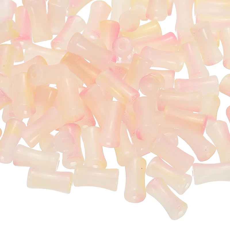 100 Pcs Glass Tube Beads, 6x12mm Bamboo Stick Tube Beads, Gradient Yellow