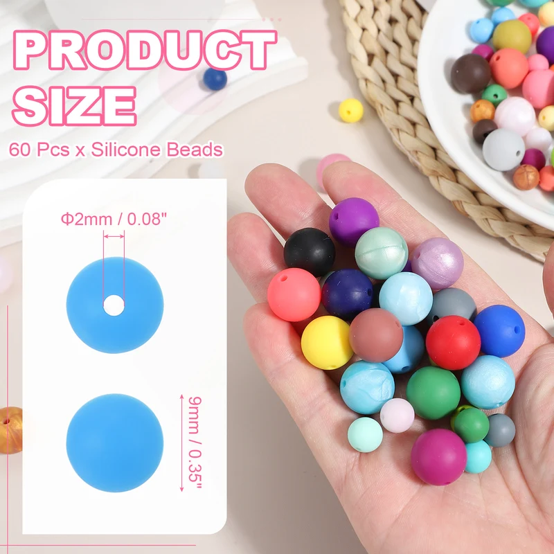 60 Pcs Silicone Beads, 9mm Bulk Beads for Keychain Making, Matte Blue