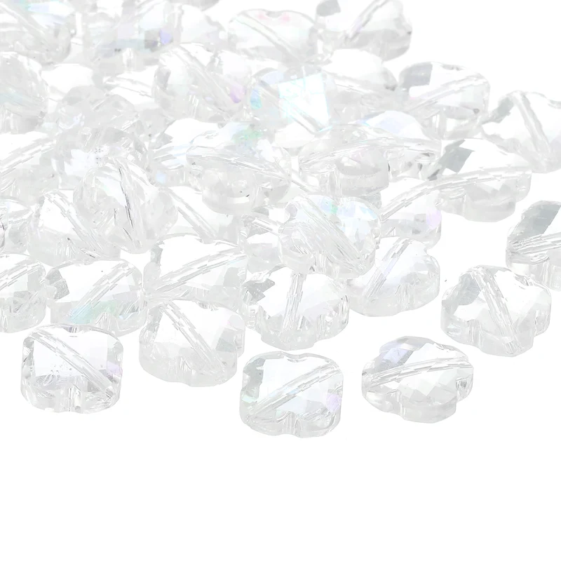 Glass Beads, 60 Pcs Shamrock Beads Transparent Crystal Glass Charms Clear Jewelry Making Supplies for Bracelets DIY Crafts, AB White