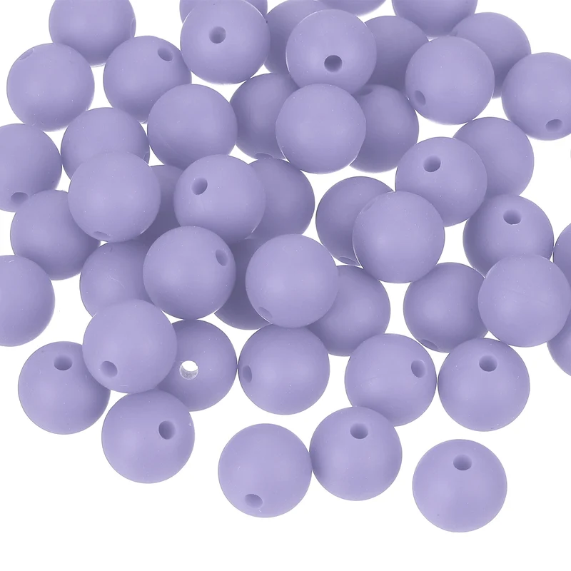 50Pcs 9mm Silicone Beads, Round Loose Rubber Bead for DIY (Light Gray Purple)