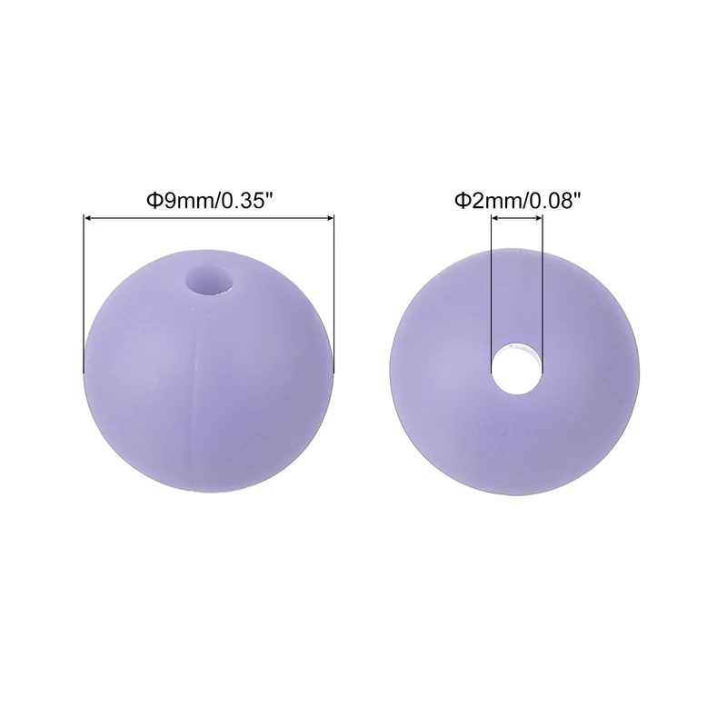 50Pcs 9mm Silicone Beads, Round Loose Rubber Bead for DIY (Light Gray Purple)