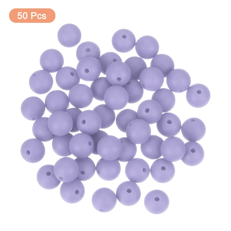 50Pcs 9mm Silicone Beads, Round Loose Rubber Bead for DIY (Light Gray Purple)