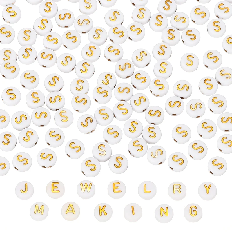 Alphabet Beads, 100 Pcs Gold Letter Beads Acrylic Charms, 4x7mm, Letter S