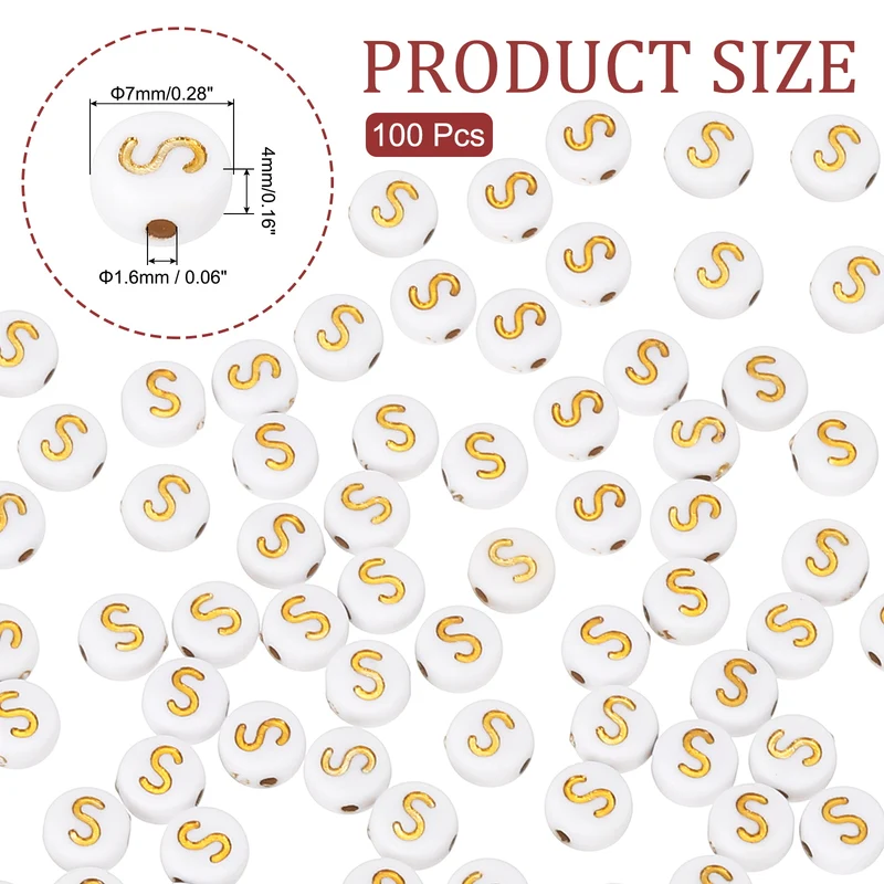Alphabet Beads, 100 Pcs Gold Letter Beads Acrylic Charms, 4x7mm, Letter S