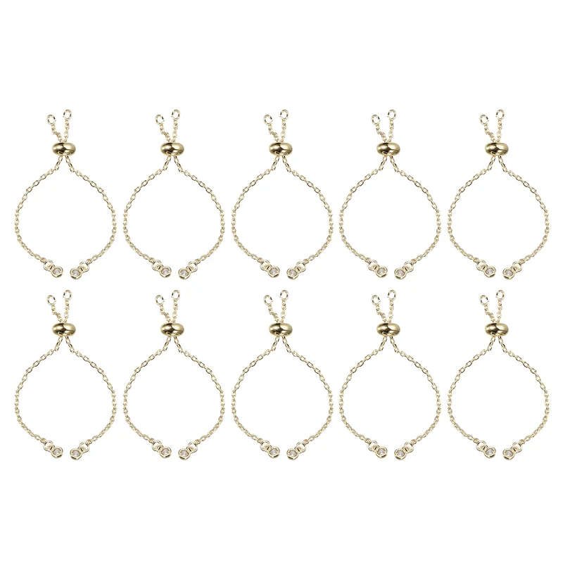 Adjustable Slider Bracelets, 10Pcs O Extender Chain Rhinestone Ends Light Gold
