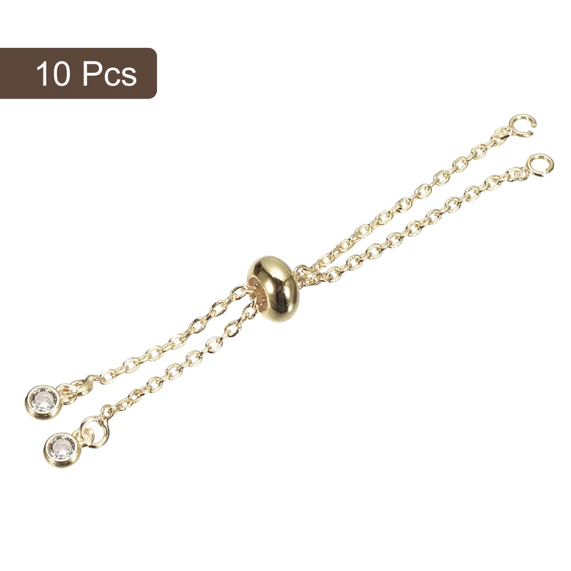 Adjustable Slider Bracelets, 10Pcs O Extender Chain Rhinestone Ends Light Gold