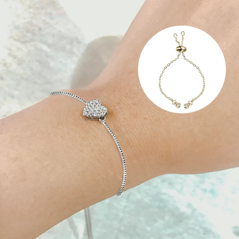 Adjustable Slider Bracelets, 10Pcs O Extender Chain Rhinestone Ends Light Gold