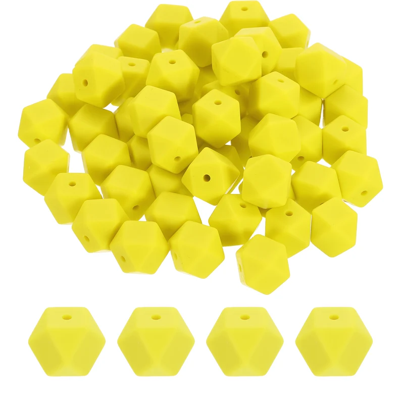 90 Pcs Silicone Beads, 14mm Loose Hexagon Rubber Focal Beads, Yellow