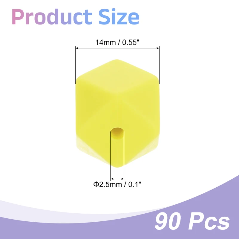 90 Pcs Silicone Beads, 14mm Loose Hexagon Rubber Focal Beads, Yellow