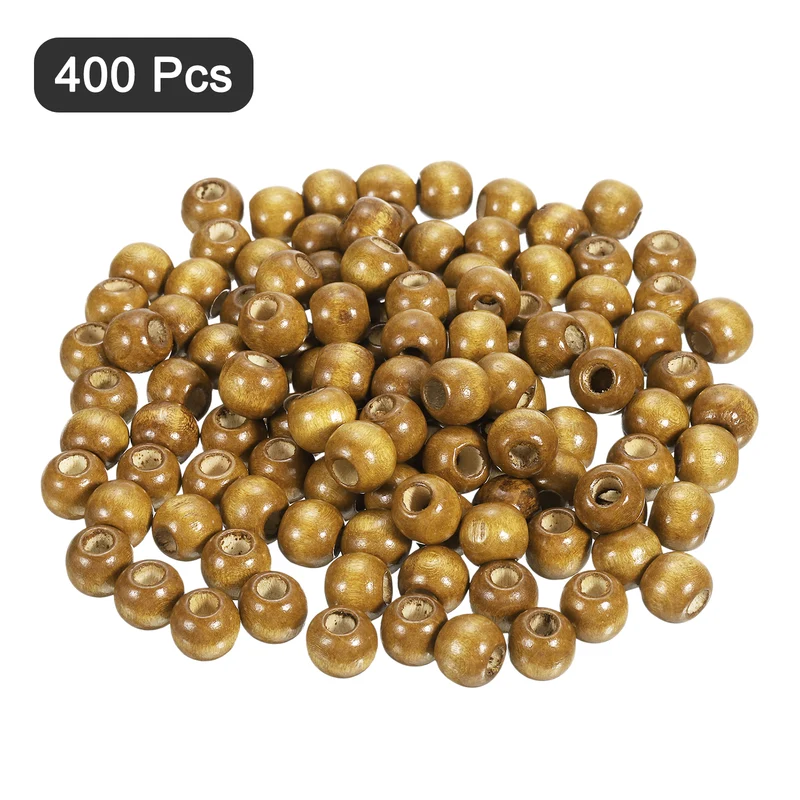Natural Wood Beads, 400Pcs 10mm Diameter Round Loose Spacer Beads, Medium Brown