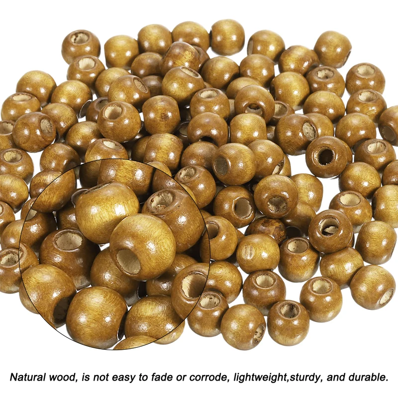 Natural Wood Beads, 400Pcs 10mm Diameter Round Loose Spacer Beads, Medium Brown