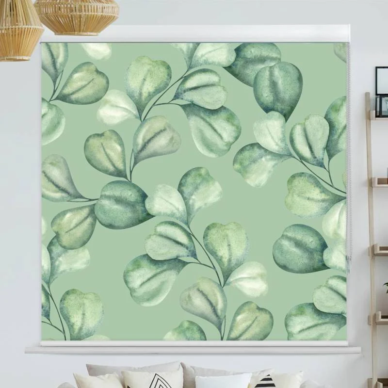 Kassettenrollo Motiv "Eucalyptus Wasserfarben" | bis B 420 x H 420 cm