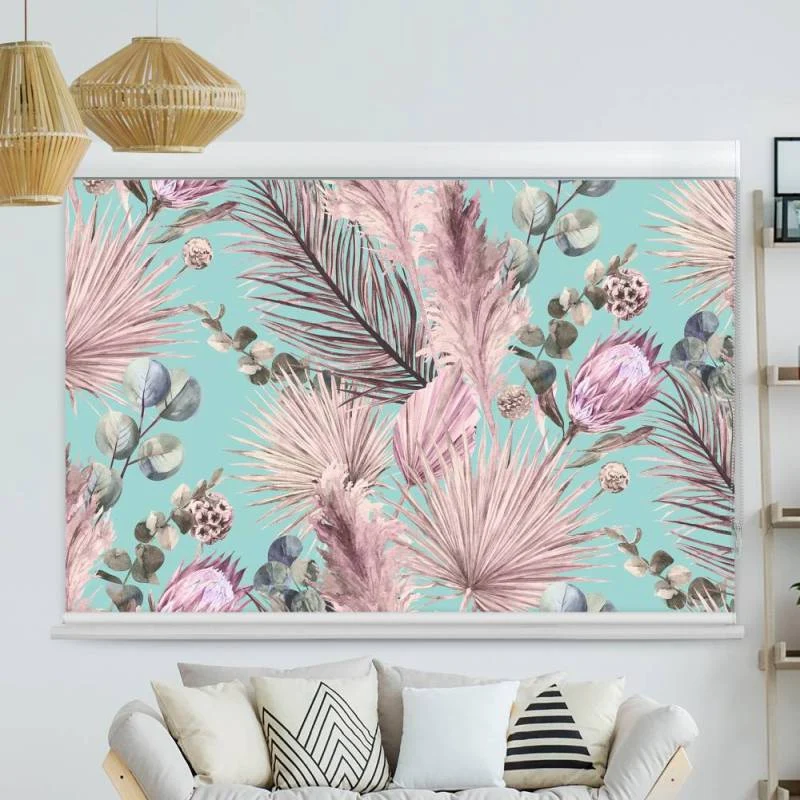 Kassettenrollo Motiv "Pampasgras Tropische Blaetter" | bis B 420 x H 420 cm