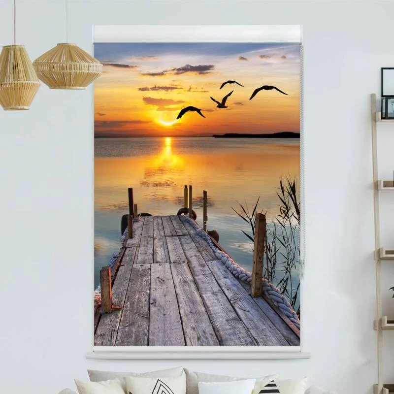 Kassettenrollo Motiv "See Steg Sonnenuntergang" | bis B 420 x H 420 cm