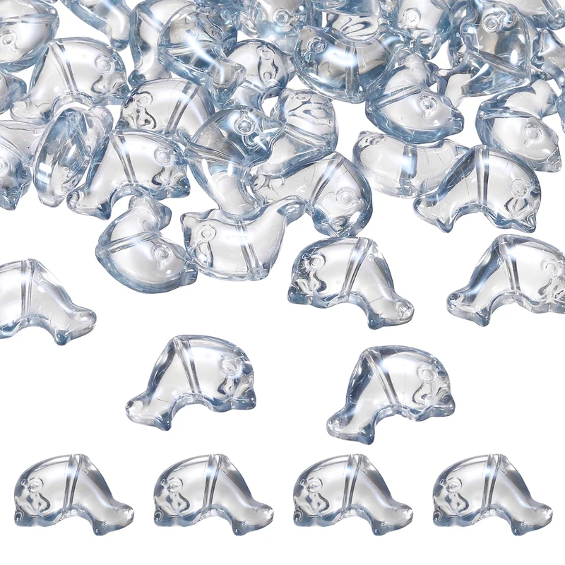 120Pcs Glass Dolphin Beads, Sea Dolphin Glass Bead, Light Blue Gray