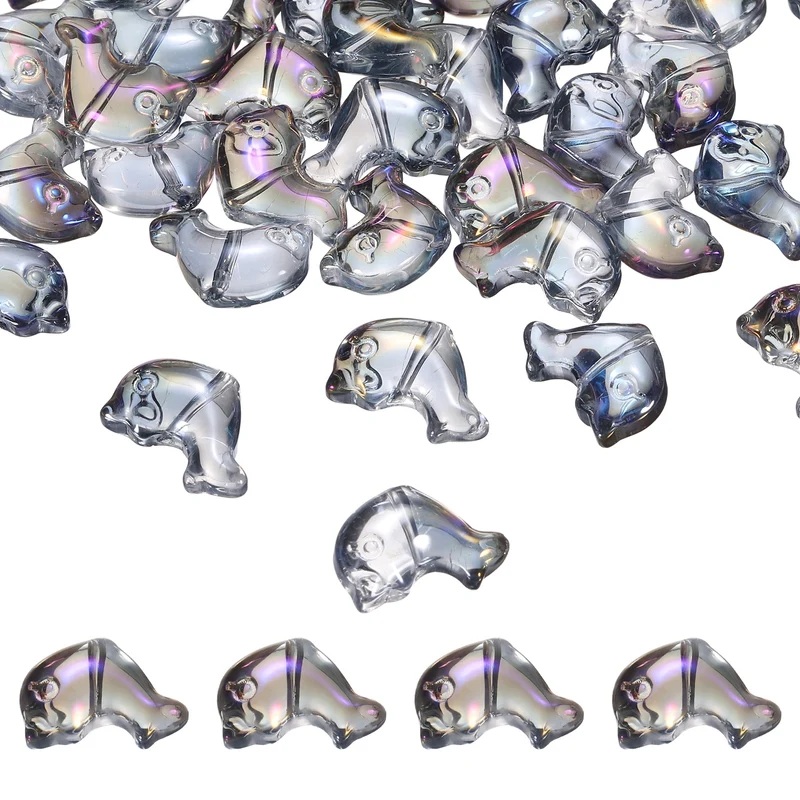 120Pcs Glass Dolphin Beads, Sea Dolphin Glass Bead, Clear Purple