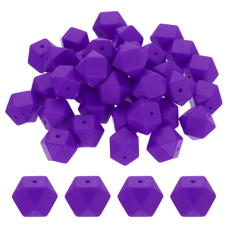 50 Pcs Silicone Beads, 17mm Loose Hexagon Rubber Focal Beads, Dark Purple
