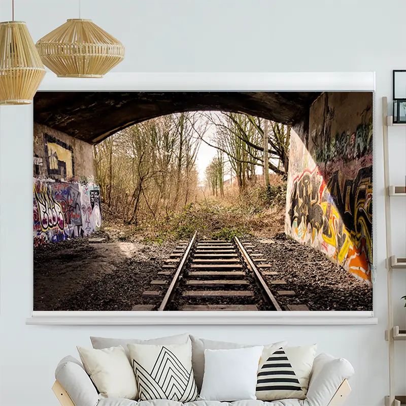 Kassettenrollo Motiv "Bahnschienen Endstation" | bis B 420 x H 420 cm