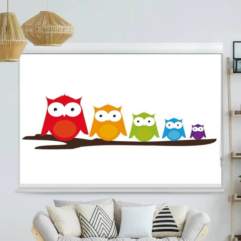 Kassettenrollo Motiv "Bunte Eulen" | bis B 420 x H 420 cm