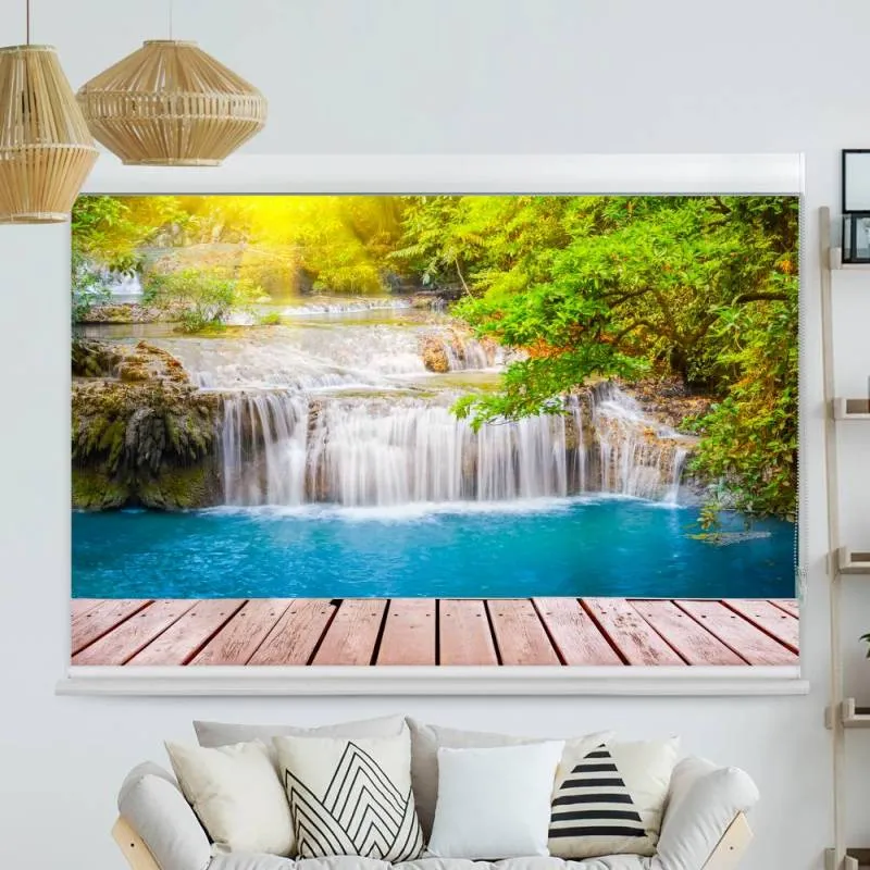 Kassettenrollo Motiv "Wald Wasserfall Steg" | bis B 420 x H 420 cm