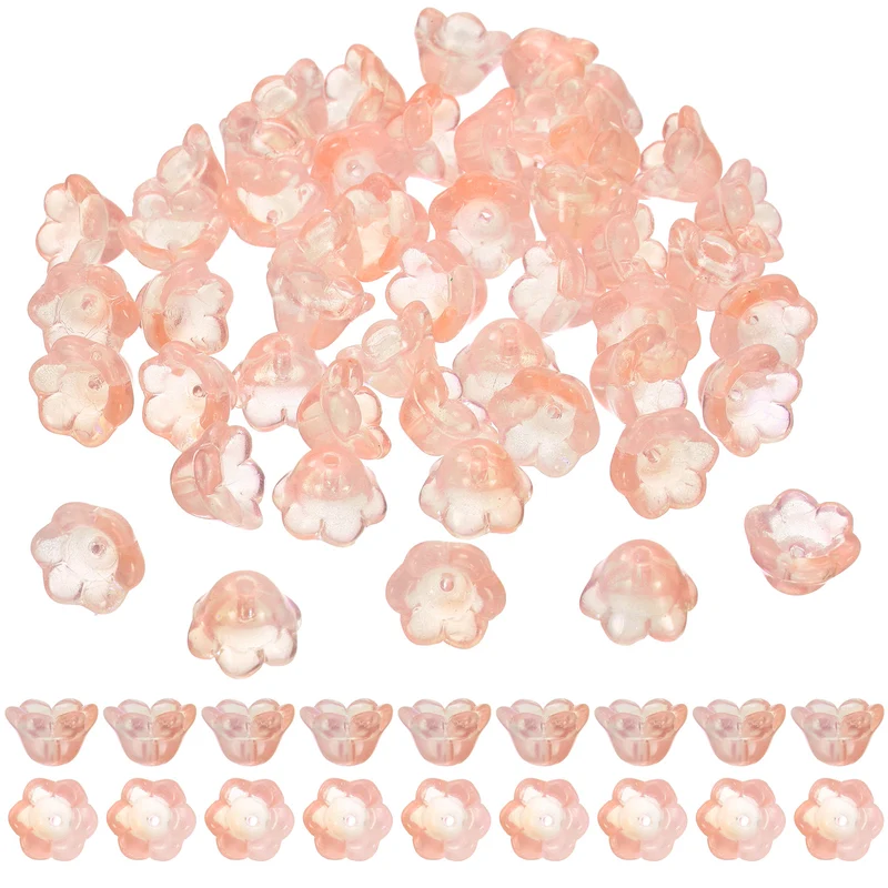 100 Pcs Glass Flower Beads for Jewelry Making, Loose Bead Charm, Orange