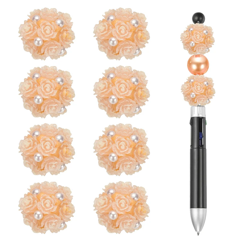 10 Pcs Rhinestone Focal Beads for Pens, 0.8" Glass Flower Beads, Beige