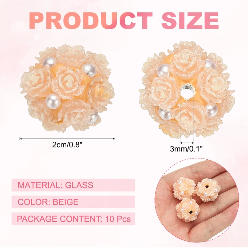 10 Pcs Rhinestone Focal Beads for Pens, 0.8" Glass Flower Beads, Beige